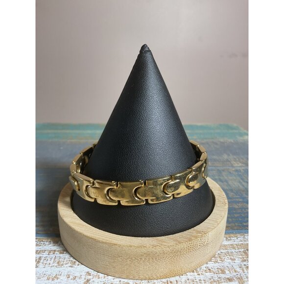 Mens 24K Gold Plated Link Bracelet Secure Clasp - Picture 3 of 5